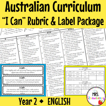 Preview of Year 2 ENGLISH Australian Curriculum "I Can" Rubric and Label Package