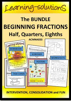 Preview of Year 2 Fraction Bundle - Screener, Workbook, Posters, Circles, 8 Games ACMNA033