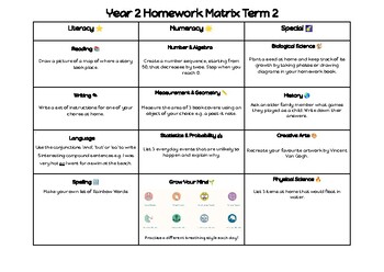 Preview of Year 2 Homework Matrix Term 2