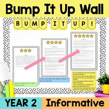 Preview of Year 2 Information Report Bump It Up Wall | Informative Writing Student Goals