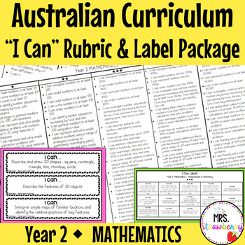 Preview of Year 2 MATHEMATICS Australian Curriculum "I Can" Rubric and Label Package