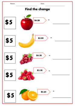 Preview of Year 2. Money and Financial Mathematics Worksheet- Find the Change