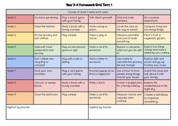 Preview of Year 3-4 Homework Grids for Terms 1-4
