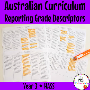 Preview of Year 3 HASS Australian Curriculum Reporting Grade Descriptors