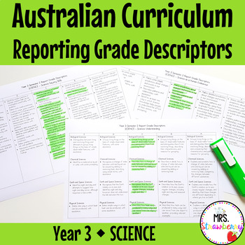 Preview of Year 3 SCIENCE Australian Curriculum Reporting Grade Descriptors