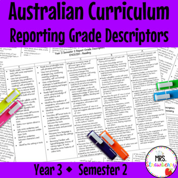 Preview of Year 3 ENGLISH AND MATHS Australian Curriculum Reporting Grade Descriptors Sem 2