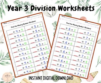 Preview of Year 3 Division Sums |Find the Dividend |Find the Divisor|Find the Quotient |