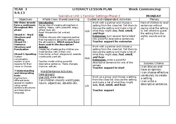 Preview of Year 3 English Math Planning Literacy