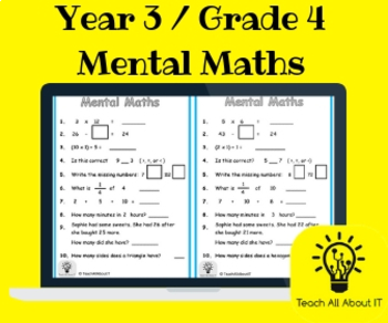 Preview of Year 3 / Grade 4 Mental Maths Quiz