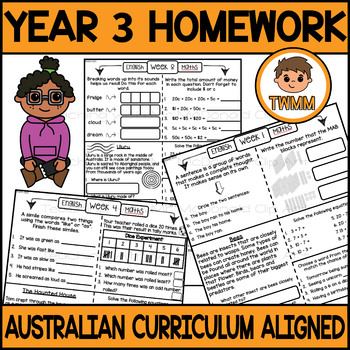 Preview of Year 3 Homework Sheets | Australian Curriculum Aligned | No Prep | TWMM