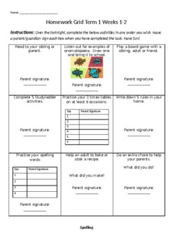 Preview of Year 3 Homework grids