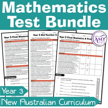Preview of Australian Curriculum Year 3 Mathematics Test Bundle