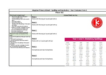 Preview of Year 3 Spelling and Vocabulary Knowledge Organisers