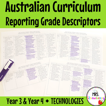 Preview of Year 3 and Year 4 TECHNOLOGIES Australian Curriculum Reporting Grade Descriptors