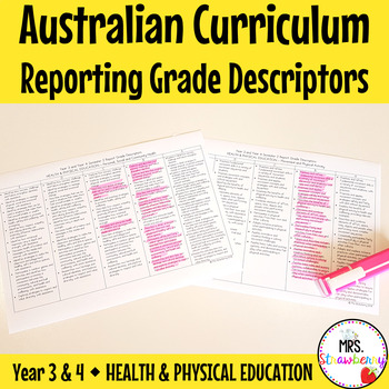 Preview of Year 3 and 4 HEALTH AND PE Australian Curriculum Reporting Grade Descriptors