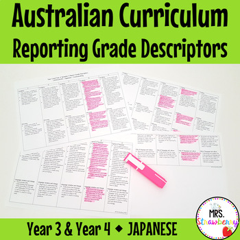 Preview of Year 3 and Year 4 JAPANESE Australian Curriculum Reporting Grade Descriptors
