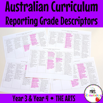 Preview of Year 3 and Year 4 THE ARTS Australian Curriculum Reporting Grade Descriptors