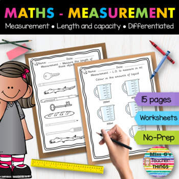 Preview of Year 3 maths: measurement - capacity and length worksheets (cm and mm, ml and l)