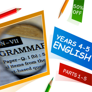 Preview of Year 4-5 English Tests - Spelling, Grammar, Comprehension & Writing (Parts 1-5)