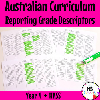 Preview of Year 4 HASS Australian Curriculum Reporting Grade Descriptors