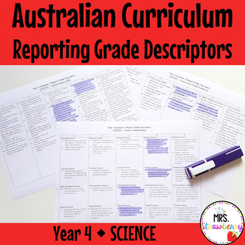 Preview of Year 4 SCIENCE Australian Curriculum Reporting Grade Descriptors