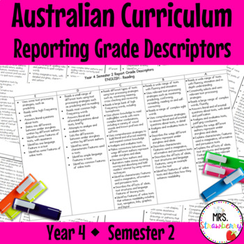 Preview of Year 4 ENGLISH AND MATHS Australian Curriculum Reporting Grade Descriptors Sem 2
