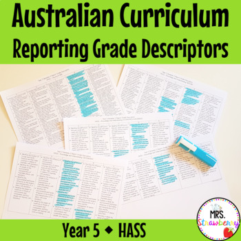 Preview of Year 5 HASS Australian Curriculum Reporting Grade Descriptors