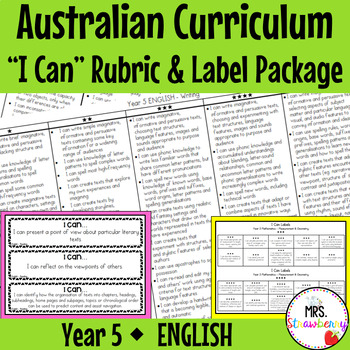 Preview of Year 5 ENGLISH Australian Curriculum "I Can" Rubric and Label Package