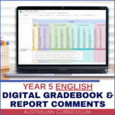 Year 5 English Australian Curriculum Digital Gradebook wit