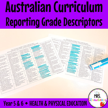Preview of Year 5 and 6 HEALTH AND PE Australian Curriculum Reporting Grade Descriptors