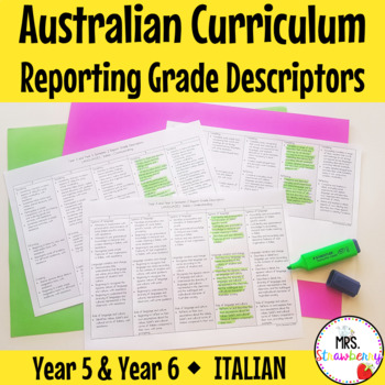 Preview of Year 5 and Year 6 ITALIAN Australian Curriculum Reporting Grade Descriptors