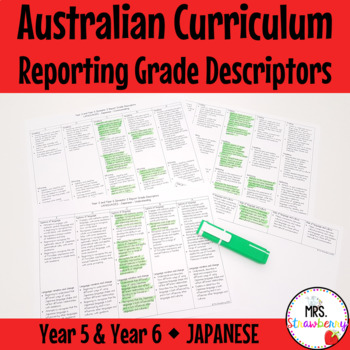 Preview of Year 5 and Year 6 JAPANESE Australian Curriculum Reporting Grade Descriptors