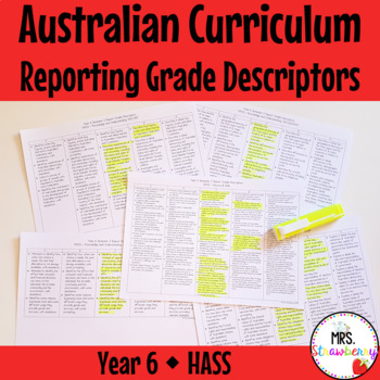 Preview of Year 6 HASS Australian Curriculum Reporting Grade Descriptors