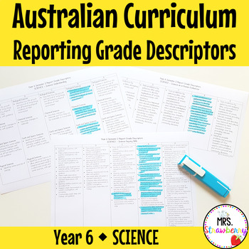 Preview of Year 6 SCIENCE Australian Curriculum Reporting Grade Descriptors