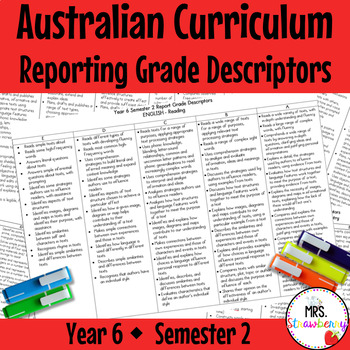 Preview of Year 6 ENGLISH AND MATHS Australian Curriculum Reporting Grade Descriptors Sem 2