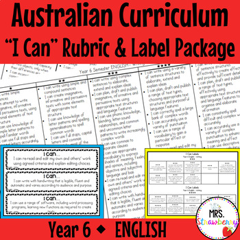 Preview of Year 6 ENGLISH Australian Curriculum "I Can" Rubric and Label Package