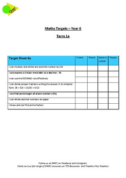 Preview of Year 6 Maths Targets - Term 1a