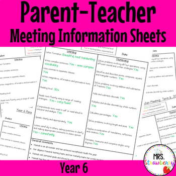 Preview of Year 6 Parent Teacher Meeting Student Information Sheets EDITABLE