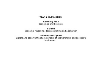 Preview of Year 7 Humanities: Business Inquiry Research Project