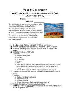 Preview of Year 8 Geography Uluru Map Assessment Task and Rubric (differentiated)