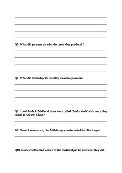 year 8 humanities medieval history worksheet by mrking312 tpt
