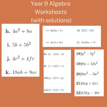 Preview of Year 9 Algebra Worksheets (with solutions)