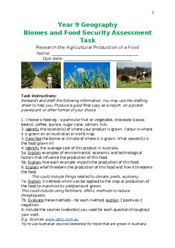 Preview of Year 9 Geography Biomes and Food Security Assessment and Rubric