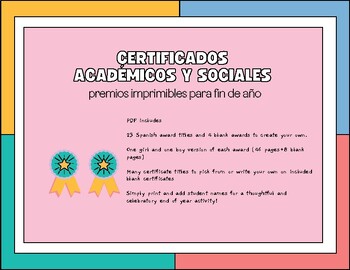 Preview of Year End Certificates in Spanish