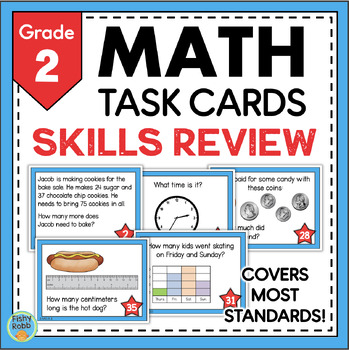 Preview of 2nd Grade Math Task Cards End of the Year Review All Standards Scoot