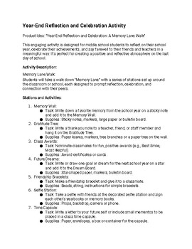 Preview of Year-End Reflection and Celebration: A Memory Lane Walk plan, worksheet, letters