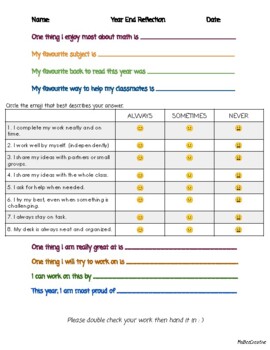 Preview of Year End Self Assessment & Reflection