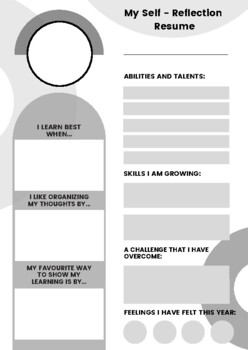 Preview of Year End Self Reflection Resume - Black and White