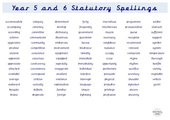 Preview of Year Five & Year Six Statutory Spellings