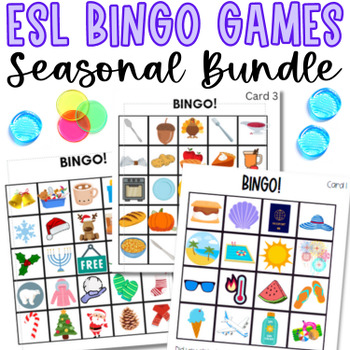 Preview of Year Long BINGO Bundle and Vocabulary Worksheets for ESL Beginner and Newcomers
